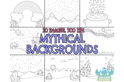 Black and White Mythical Backgrounds Clipart - Lime and Kiwi Designs