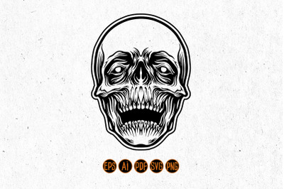 Detailed Skull Head Silhouette Illustrations