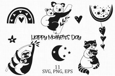 Mother and baby animal clipart. Mothers day svg.