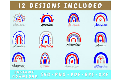 12 Rainbow America Svg Bundle, July 4th SVG Cut Files