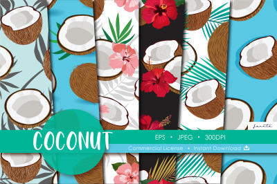 Coconut Seamless Pattern Fruits Background