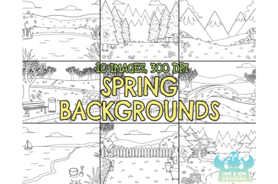 Black and White Spring Backgrounds Clipart - Lime and Kiwi Designs