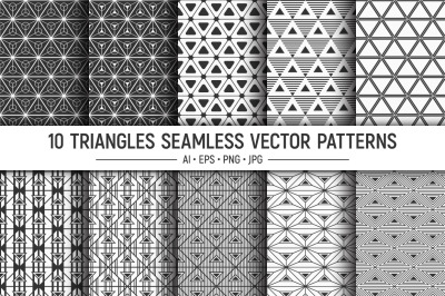 10 seamless geometric triangles vector patterns