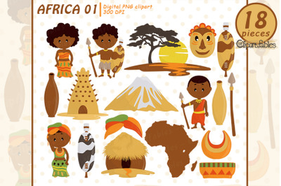Cute AFRICA clipart, Zulu Tribe art, Travel clip art