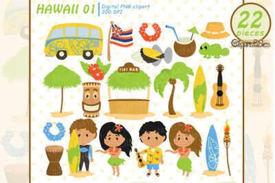 HAWAII art, LUAU clipart, Travel, Tiki clip art