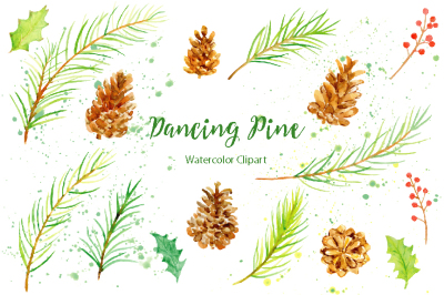 Watercolor Clipart Dancing Pine