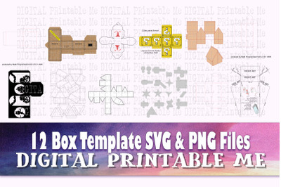 Box Template, SVG PNG, 12 Images, craft printable, diy box, foldable p