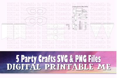 Party Craft Templates, SVG PNG, 5 Images, printable activity, diy kids