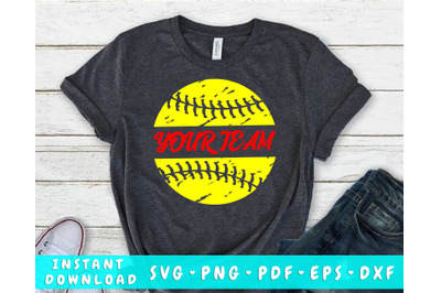 Softball Monogram SVG, Distressed Softball SVG, Softball Team SVG