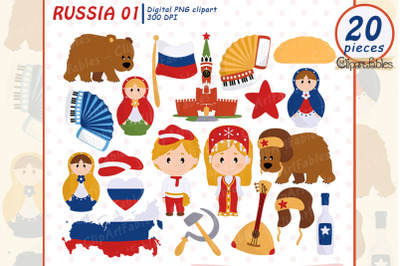 RUSSIA clipart, Matrioska clipart, Cute travel art, Balalaika