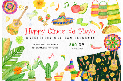 Watercolor mexican fiesta clipart set. Cinco De Mayo, summer, taco