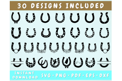 30 Horseshoe SVG Bundle, Floral Horseshoe SVG, Horseshoe Cut Files