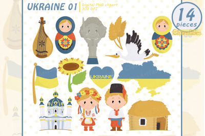 UKRAINE clipart, Matrioska, Cute travel cilp art, Bandura, Matryoshka