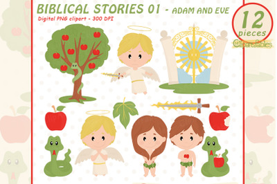 Cute ADAM and EVE clipart, Tree of Knowledge, Paradise