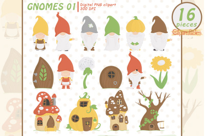 Cute GNOME clipart, Woodland clip art, Forest gnomes
