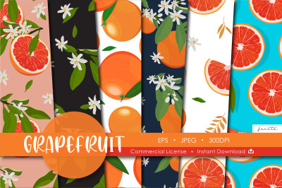 Grapefruit Seamless Pattern Fruits Background