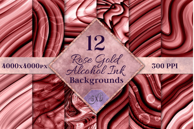 Rose Gold Alcohol Ink Backgrounds - 12 Image Set