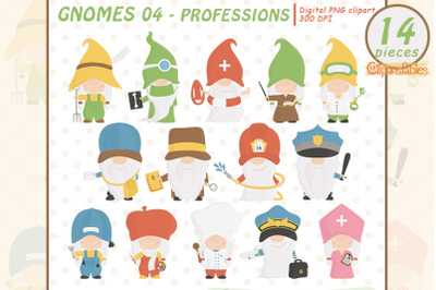 Cute GNOME PROFESSIONS clipart, Nurse, Lifeguard, Police officer
