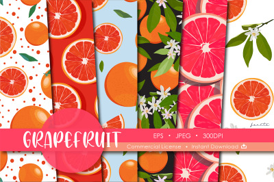 Grapefruit Seamless Pattern Fruits Background