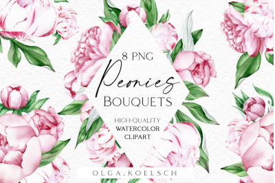 Watercolor pink peonies clipart, Watercolor boho floral frames png