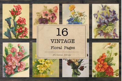 Floral bookpages, junk journal kit