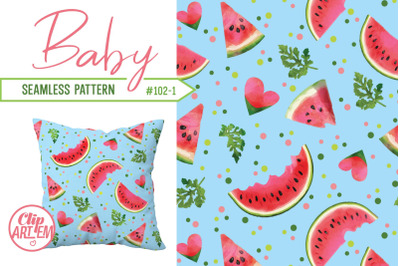 Watermelon Seamless Pattern, Blue Watercolor Sweet Summer Dreams