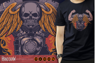 Motorcycle Skull Wings Strong Logo Illustrations