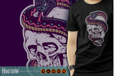 Snake Wrapped Around the Skull Illustrations