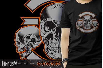 Three Badge Family Skull Graphic