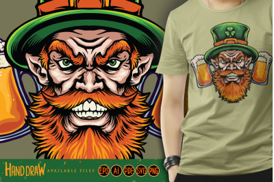 Man with  beard and  mustache St patrick&#039;s day illustration