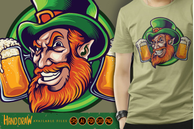 Man with a beard and a mustache St patrick&#039;s day mascot illustration