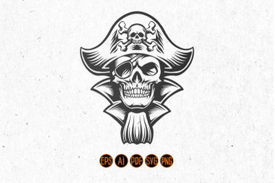 Silhouette Skull Pirate SVG Clipart Graphic