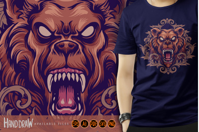 Angry Bear Mascot With Ornaments Illustrations