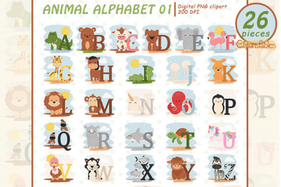 Cute ANIMAL ALPHABET clipart, KIDS alphabet, Child education