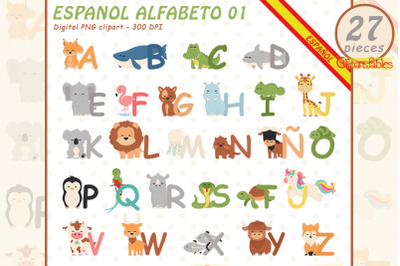 Cute Espanol animal alfabeto, En espanol, Clipart, Spanish ABC