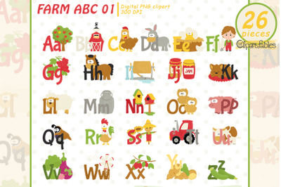 FARM ALPHABET clipart, Barnyard ABC, Kids alphabet