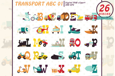 TRANSPORT ALPHABET clipart, Vehicles, Kids english alphabet