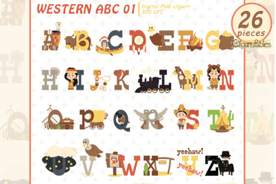 Cute WESTERN clipart, English ALPHABET for kids, Native American