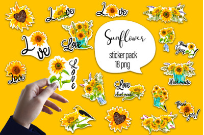 Sunflower watercolor  - sticker pack