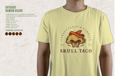 Skull Taco Food Mexican Restaurant Logo Mascot