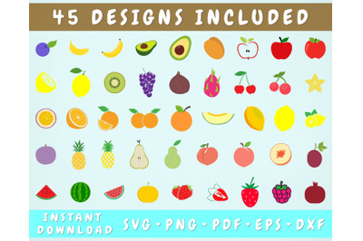 45 Fruits SVG Bundle, Fruits Cut Files, Summer SVG