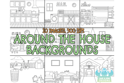 Black and White Around the House Backgrounds Clipart