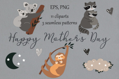 Mother and baby animal clipart. Mothers day. Baby animal.s