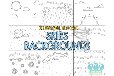 Black and White Skies Backgrounds Clipart - Lime and Kiwi Designs