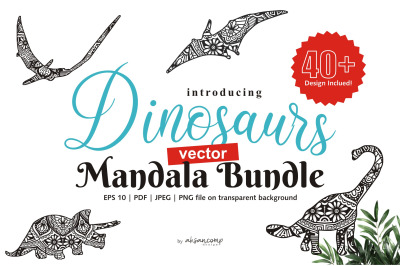 Dinos Mandala Vector Line Art Style Bundles