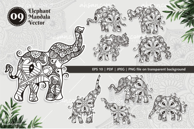 Elephant Mandala Vector Line Art Style Bundle