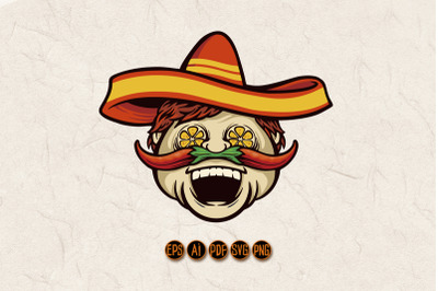 Logo mexican chef cook sombrero with chilli Mustache