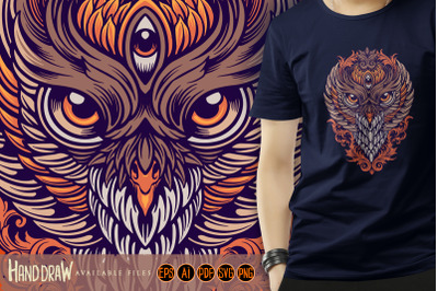 King Owl Colorfull Ornaments Illustrations