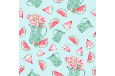 Picnic watercolor seamless pattern. Summer pattern