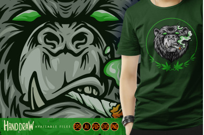 Marijuana Smoke Scary Bear Weed Mascot Logo